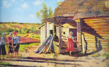  farmers Canvas - first collective farmers in rays of sun podolina mosk reg Konstantin Yuon